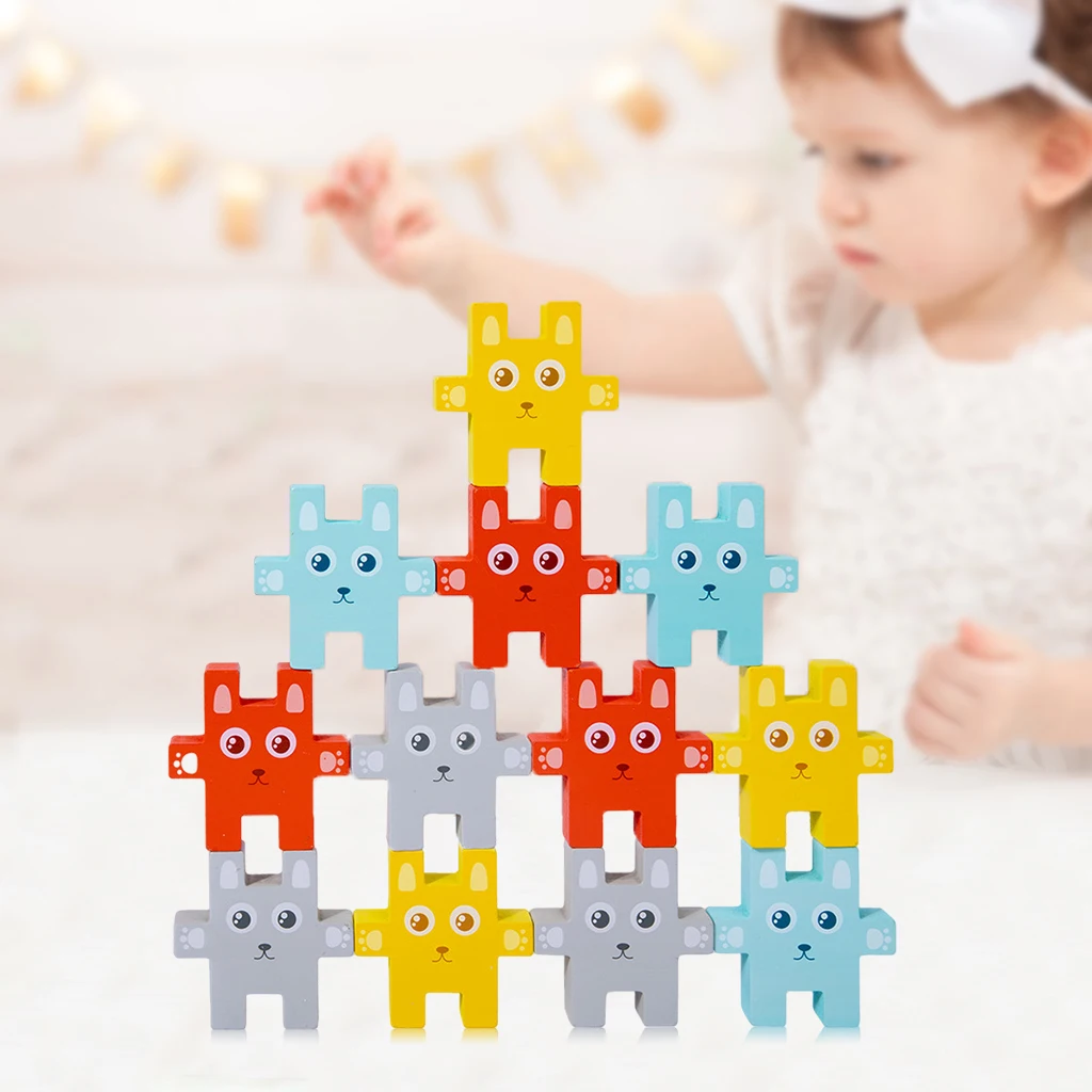 Juego de bloques de construcci&oacute;n de conejo de madera para ni&ntilde;os, juguete educativo apilado, interactivo, cultivar la concentraci&oacute;n-3
