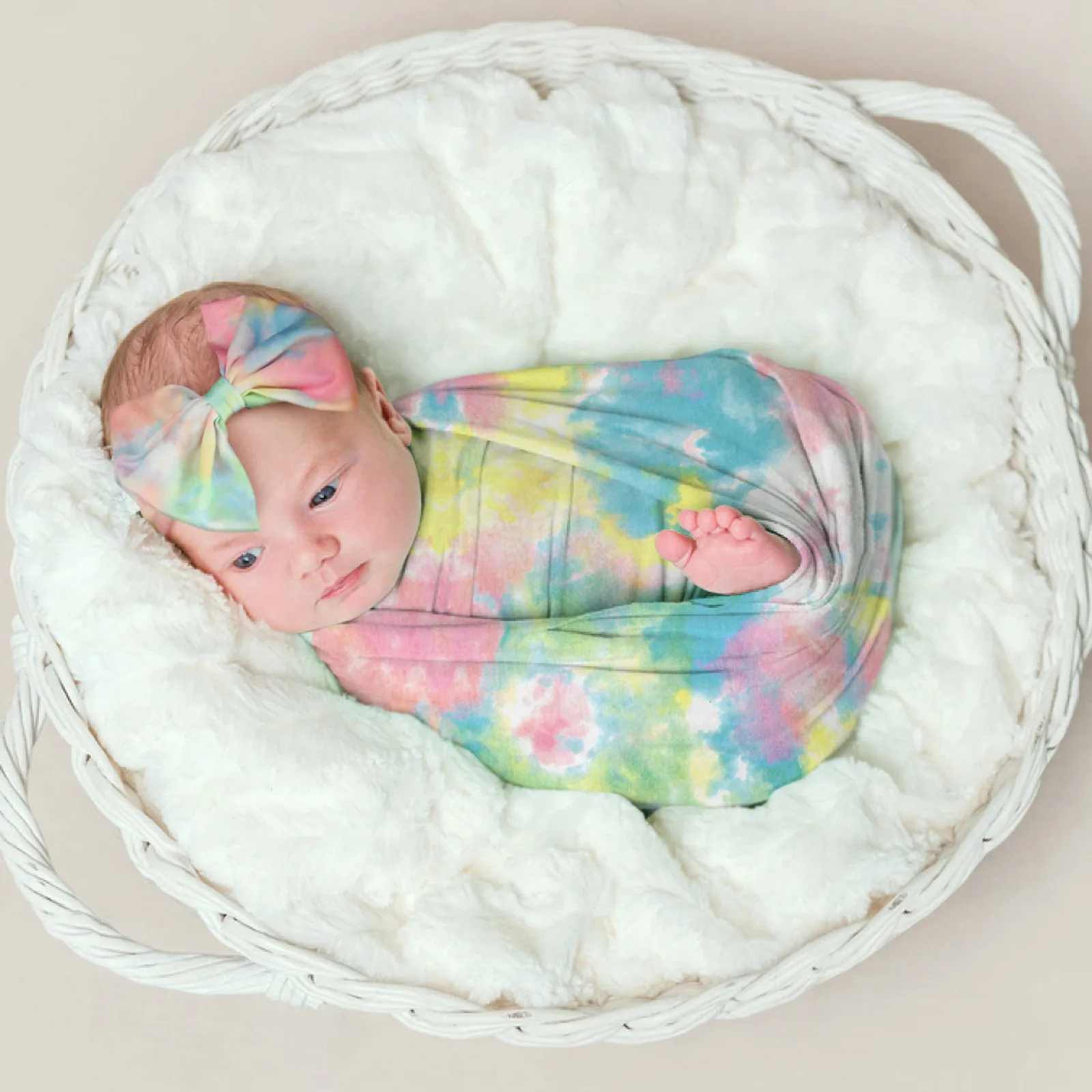 

Newborn Baby Photography Props Swaddle Blanket Tie-dye Wrap Headband 2pcs Suit Baby Clothes Kids Clothes