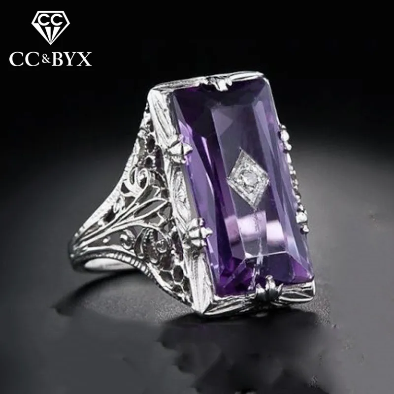 Женские винтажные кольца CC прямоугольное кольцо принцессы с фиолетовым