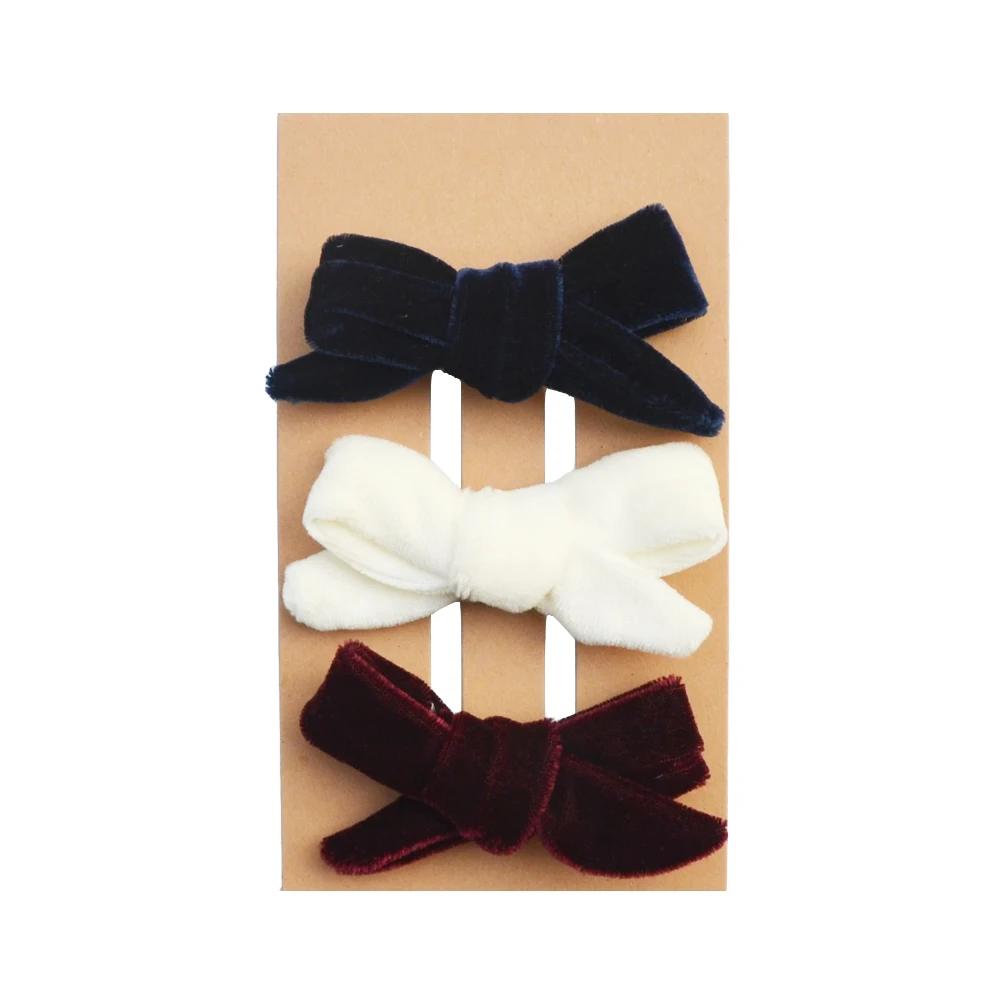 Бархатный бантик для девочек 3 шт./упак. цвета слоновой кости/бежевый/розовый из