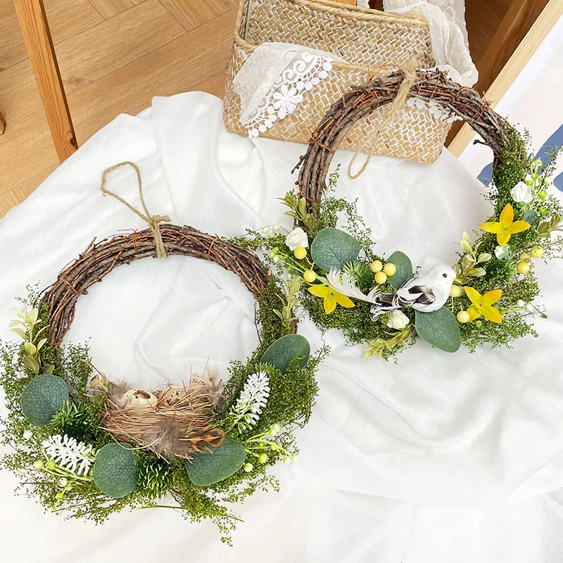 

25CM Eucalyptus Bird Nest Simulation Wreath Decoration Flowers Christmas Wedding Decoration Home Door Pendant Artificial Flowers