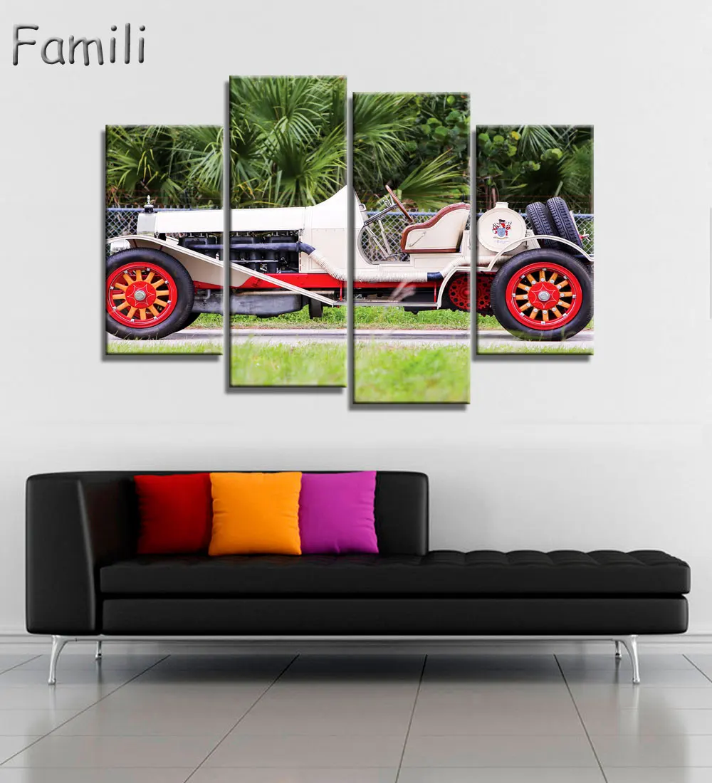 Canvas HD Printed Painting Wall Art Frame Pictures 4 Panel Vintage Classical Retro Car Supercar Poster Home Decor PENGDA |