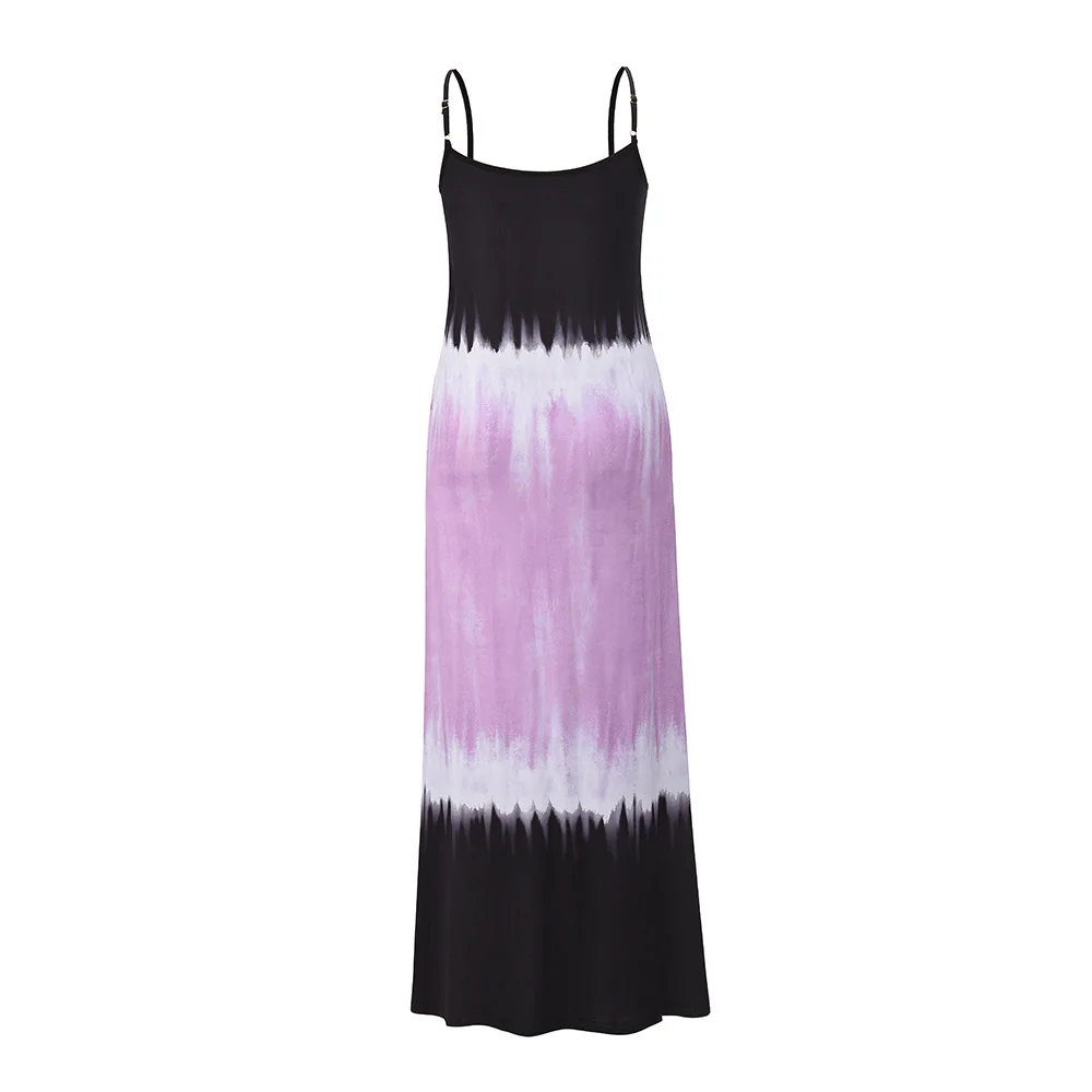 

2021 Summer Bohemian Beach Dress Women Casual Gradient Color Loose Long Dresses Deep V-Neck Matched Color Party Dress NEW