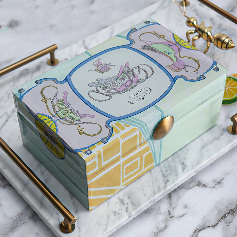 

Luxtry Color Graffiti Pattern Glass Jewelry Decor Box Ornament Modern Home Decoration Accessories Storage Box Christmas Gift