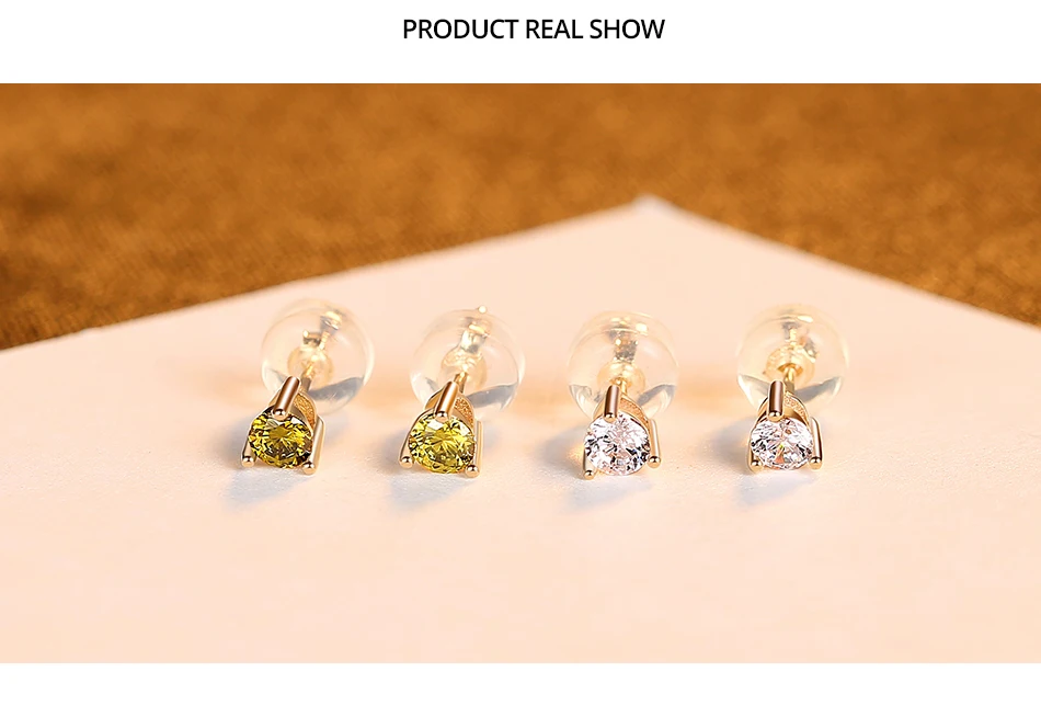 Gem&Time Exquisite Real 14K Gold 3 Prong Green Gemstone Stud Earrings for Women Yellow Gold Earrings Fine Jewelry Gift E14137
