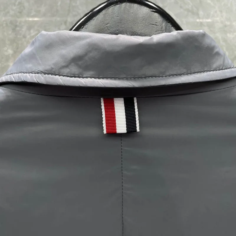 TB THOM Men's Winter Jacket Down Jacket Fashion Brand Gray Suit Down-Filled Matte Nylon 4-bar Stripe Notched Wholesale TB Coat