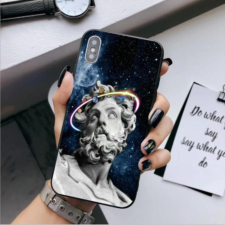 For iPhone X XS MAX XR Fashion sculpture art David Soft silicone Cover Phone Case 11 Pro 6 6S 7 8 Plus black |