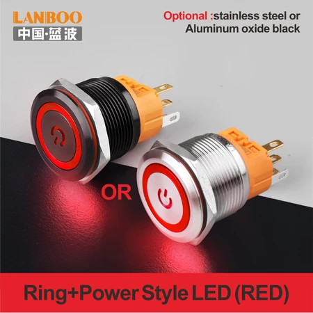 Red LED Power 22 мм 1NO1NC мгновенный rgb двойной цвет никелированный латунный круглый кнопочный переключатель - Цвет: Red LED Power