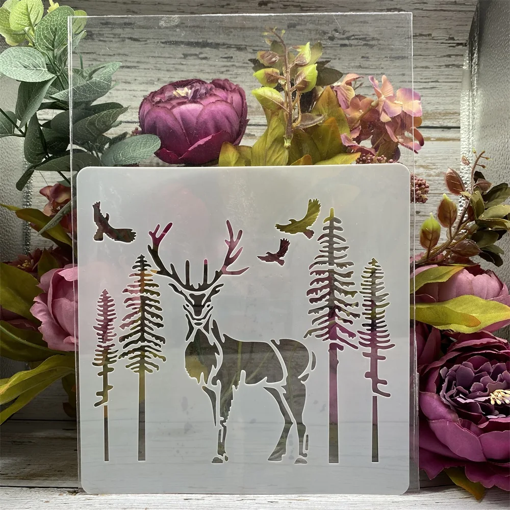 

20*20cm Deer Reindeer Tree DIY Layering Stencils Wall Painting Scrapbook Coloring Embossing Album Decorative Template