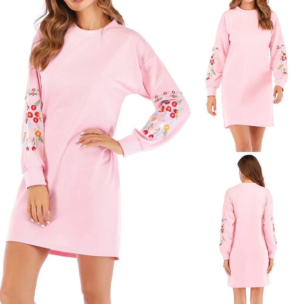 Женское зимнее однотонное мини-платье Повседневное платье с длинным рукавом и