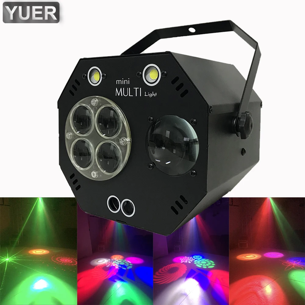 

RG Laser Light LED 4X3W Pattern Light 2X15W Strobe Light 6x3W RGBWPO Effect Light DMX512 DJ Disco Bar Party Stage Projector