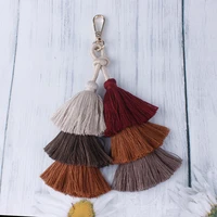 multi layered rainbow cotton fringe tassel keychains boho handmade original design women key rings car key bag pendant