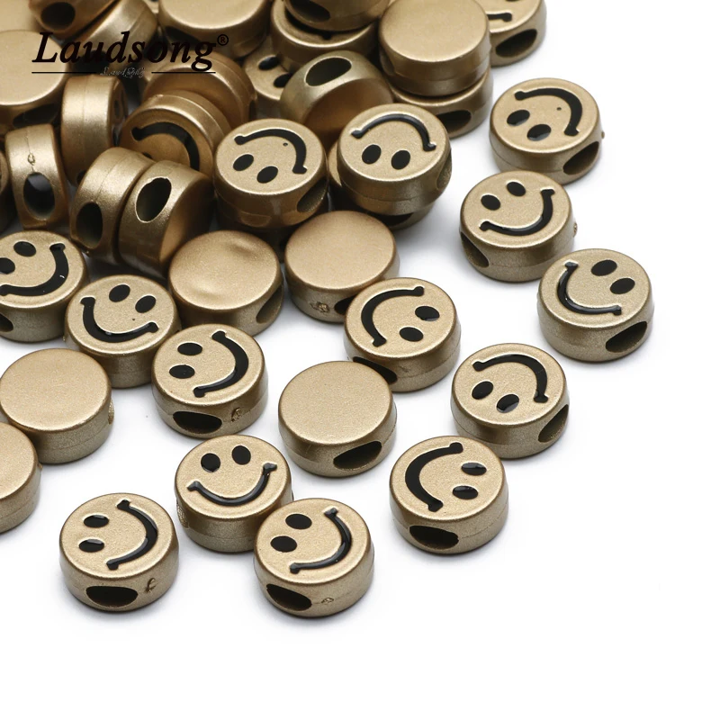 

Золотые плоские круглые акриловые бусины 12x6 мм, смайлики, свободные бусины для изготовления ювелирных изделий, самодельные бусины для брас...