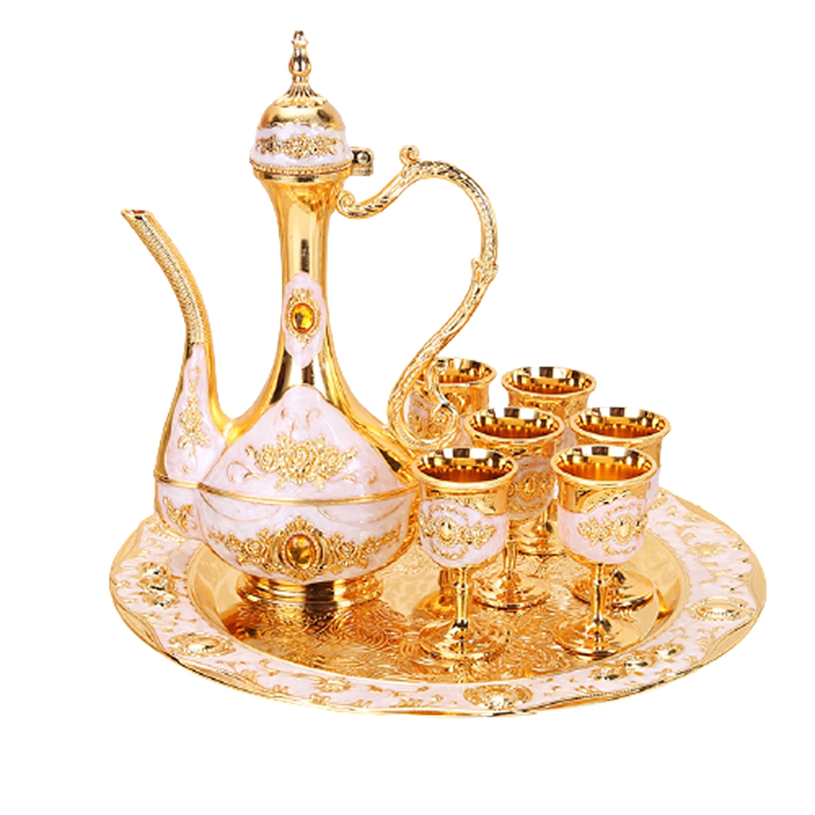 

8Pcs/Set European Vintage Metal Wine Cup Kettle Tray Kit Wedding Home Decoration Gifts Set Dining Bar Barware Gifts