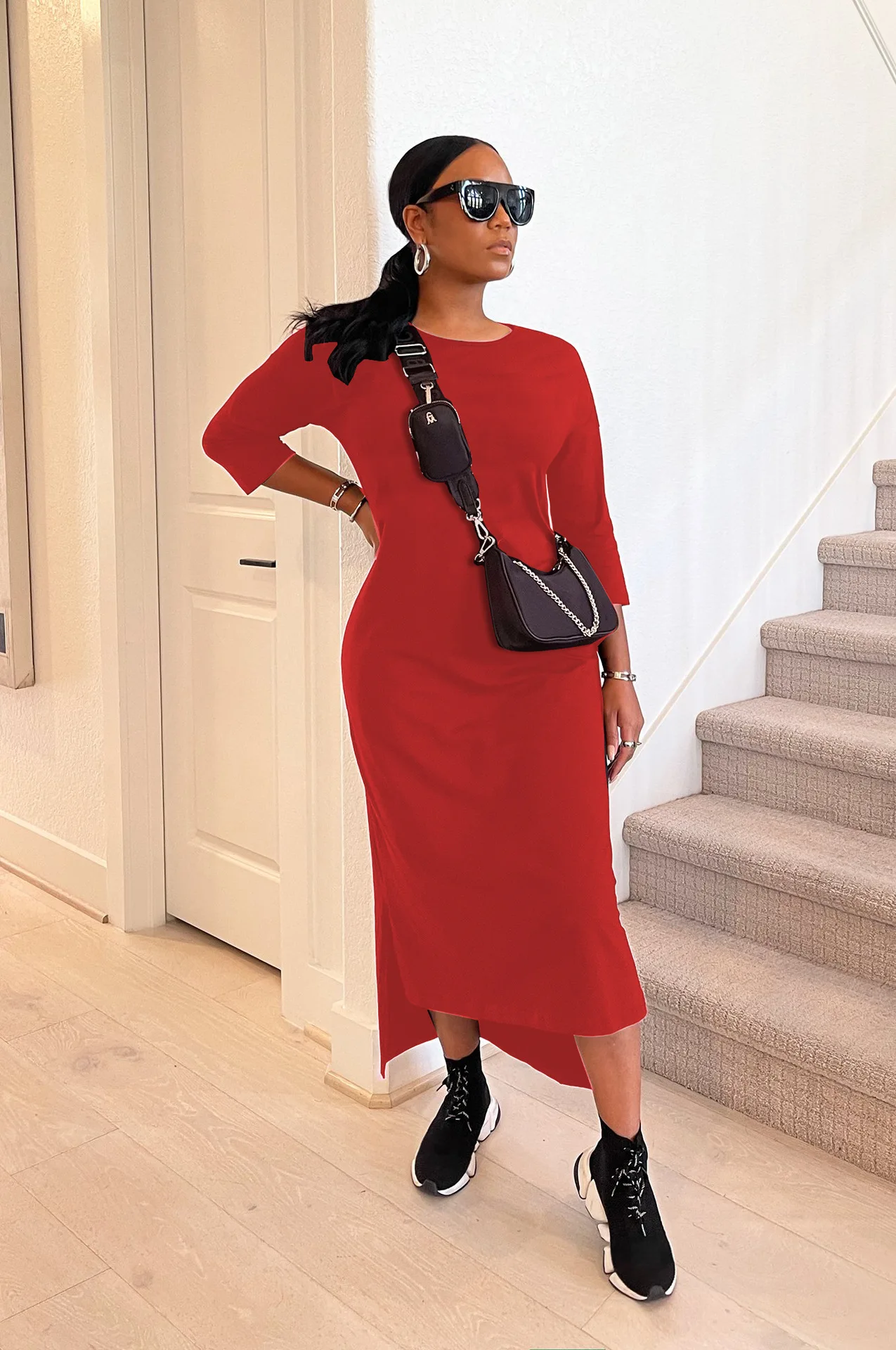 

Women Robe Femme Spring Autumn Solid Color Long Dresses Irregular O-Neck Loose Dress For Woman's Clothing 2021 Vestido De Mujer