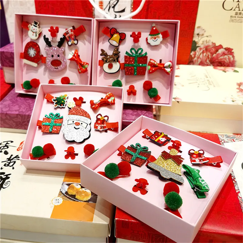 

9 шт./коркоркор. Kawaii Рождественский набор заколки для волос с изображением Санты дерева шляпы колокольчика заколки для детей женщин девочек