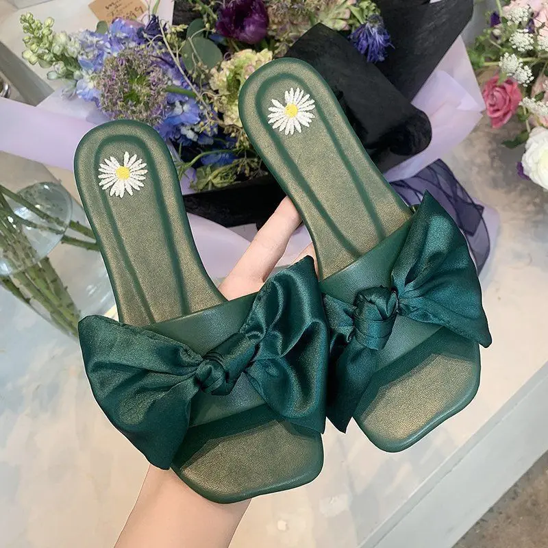 

Summer Flat Shoes Fashion Women Slippers Flat Lady Sandals Flip Flops Non-slip Slides Bow Sweet Beach Shoe Outdoor Woman Flats