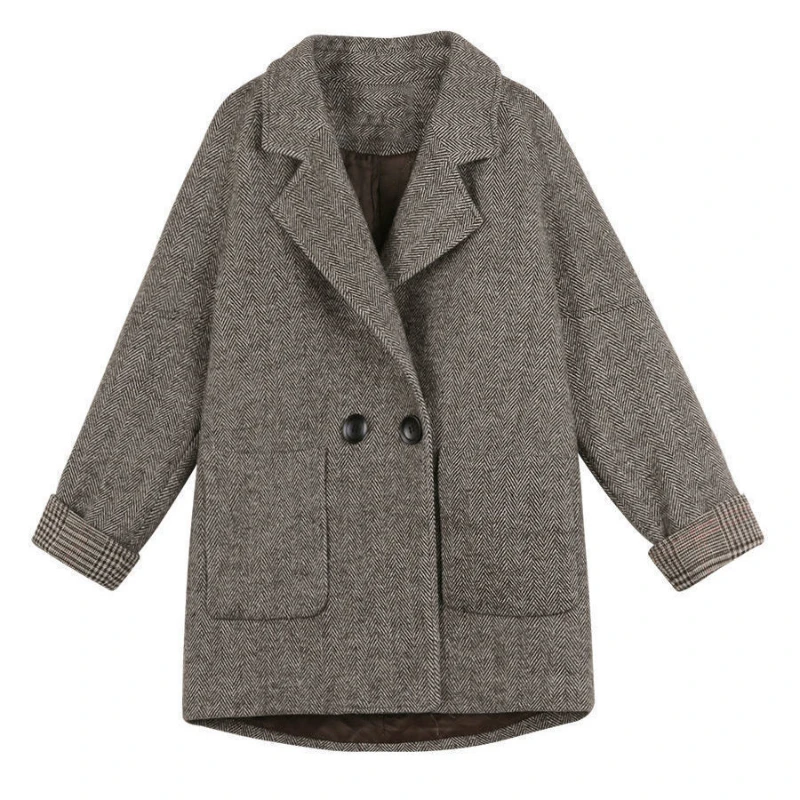 

Autumn and Winter Women's Windbreaker Jacket New British Suit Loose Double-breasted Pocket Lapel Casual Jacket Coat Women