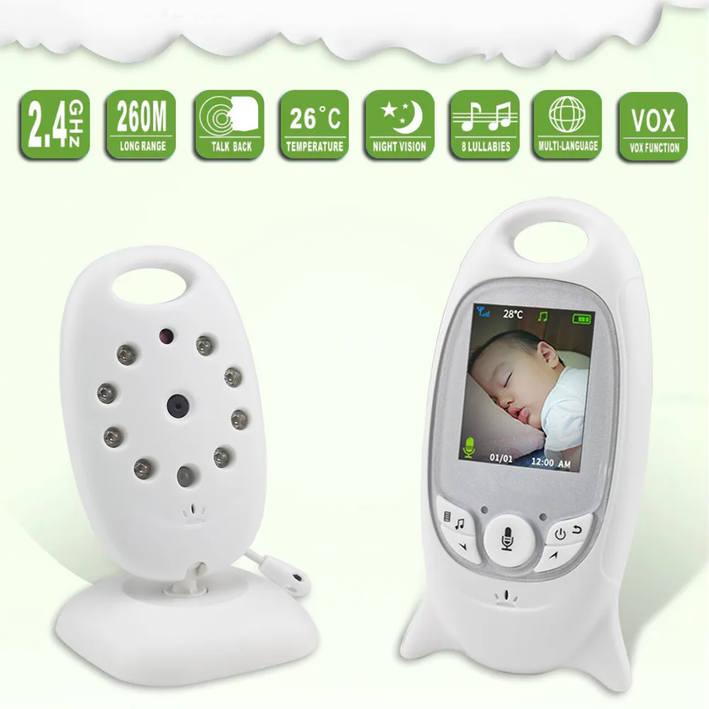 

Wireless Video Baby Monitor 2.0 inch Color Security Camera 2 Way Talk NightVision IR LED Temperature Monitoring with 8 Lullaby