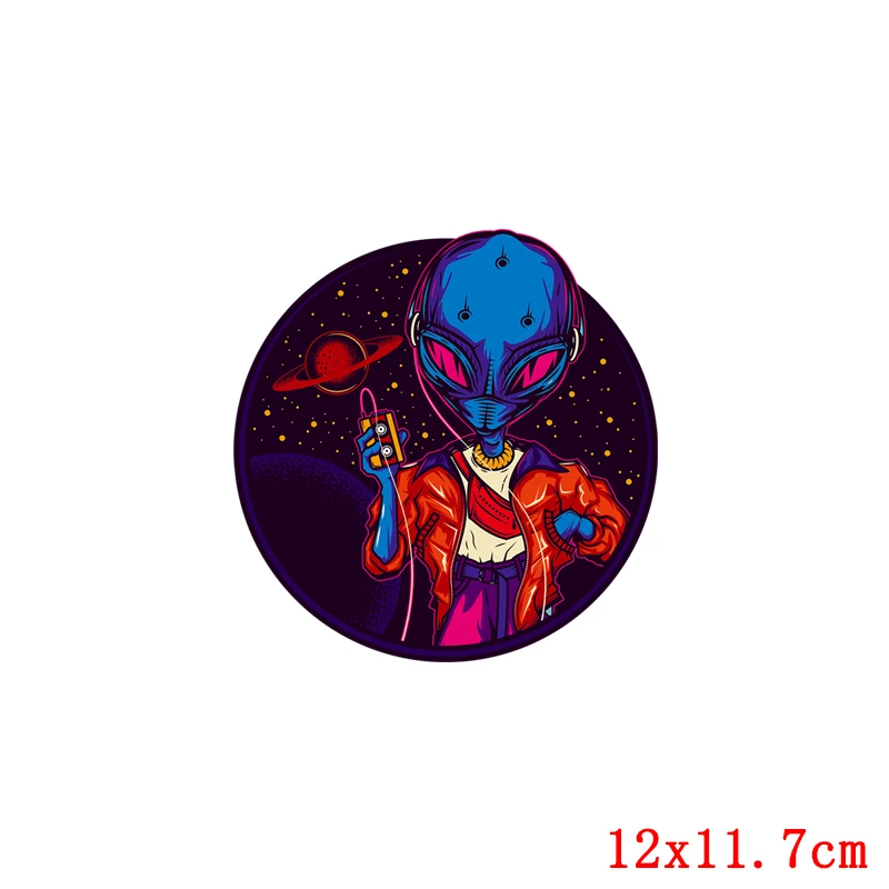 

Prajna Space Alien Heat Transfer Patches For Clothes Astronaut Iron On Patches Thermal Sticker Clothing T Shirt Round Applique