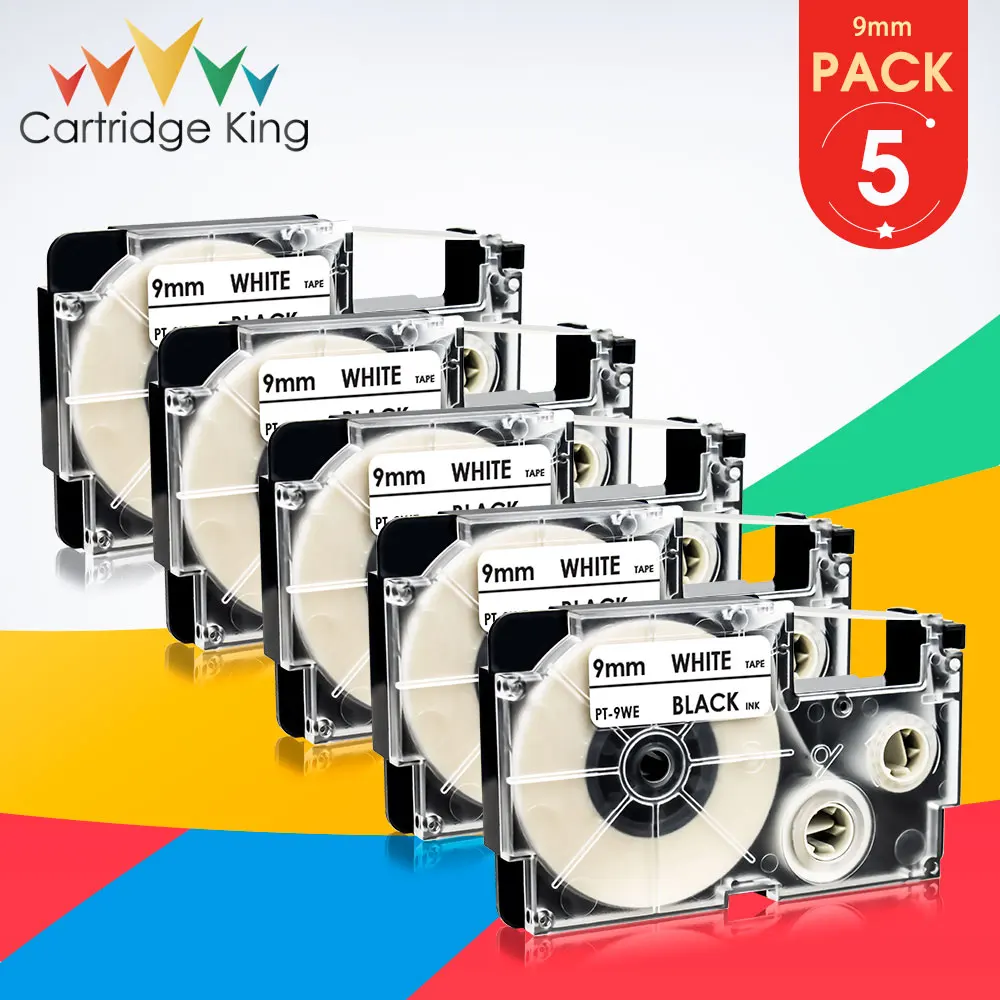 

5PK for Casio XR-9WE Label Tape Black on White 9mm*8m Compatible for Casio KL-60 KL-120 KL-300 CW-L300 KL-430 KL-C500 LabelMaker