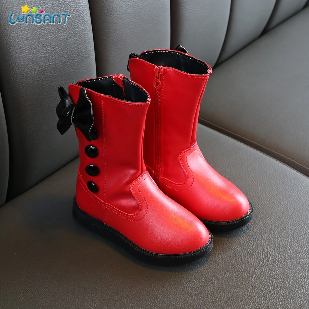 LONSANT модные сапоги для девочек принцесса кружева с бантом искусственная кожа