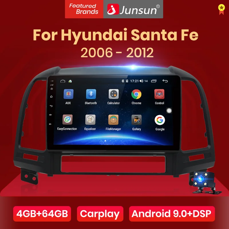 Junsun V1 pro 4G+ 64G CarPlay DSP Android 8,1 автомобильный Радио Мультимедиа Стерео Аудио плеер gps 2 Din для hyundai Santa Fe 2 2006-2012