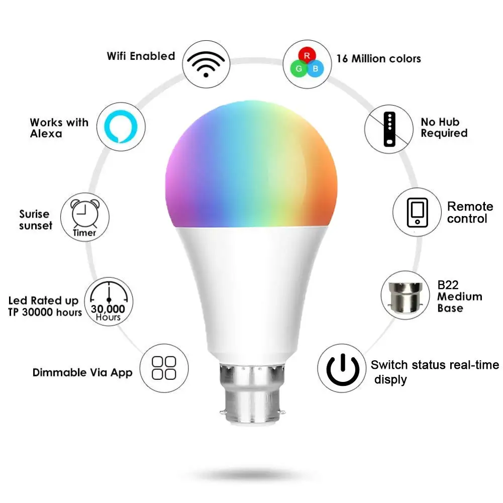 Bayonet WiFi умный светодиодный светильник 12 Вт RGB Теплый Холодный белый с