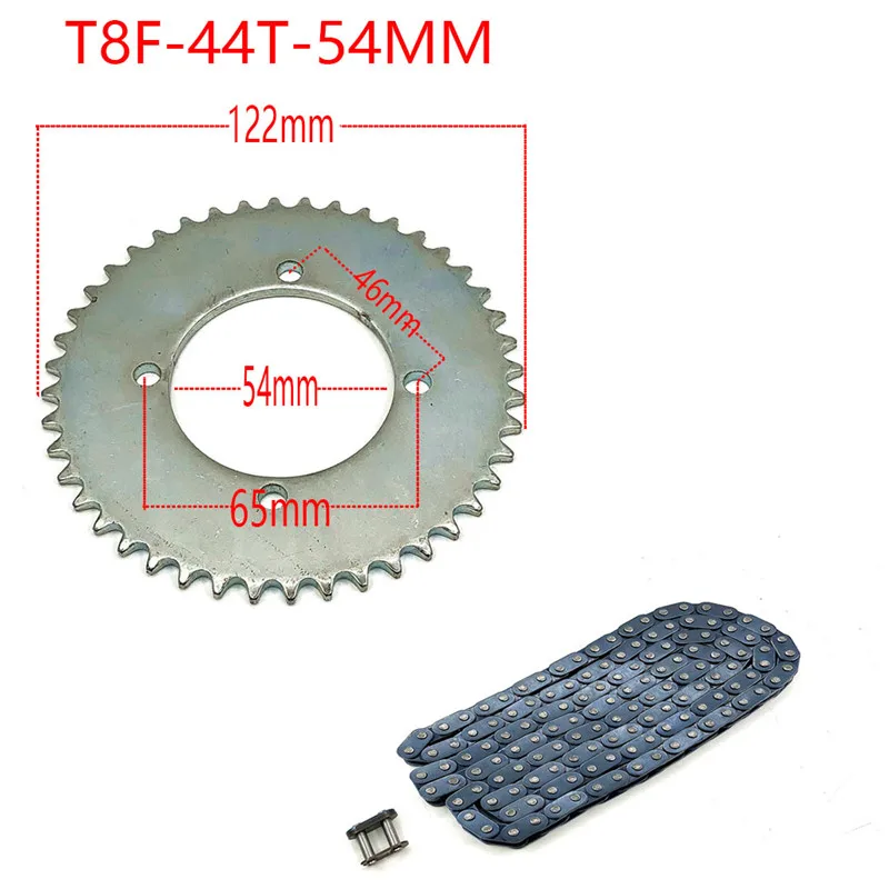 47cc 49cc T8F цепь 136 звенья и 38 54 74 зубья цепная пластина Звездочка для Мини Мото квадроцикл 2 тактный двигатель запчасти аксессуары - Цвет: T8F-44T-54MM set
