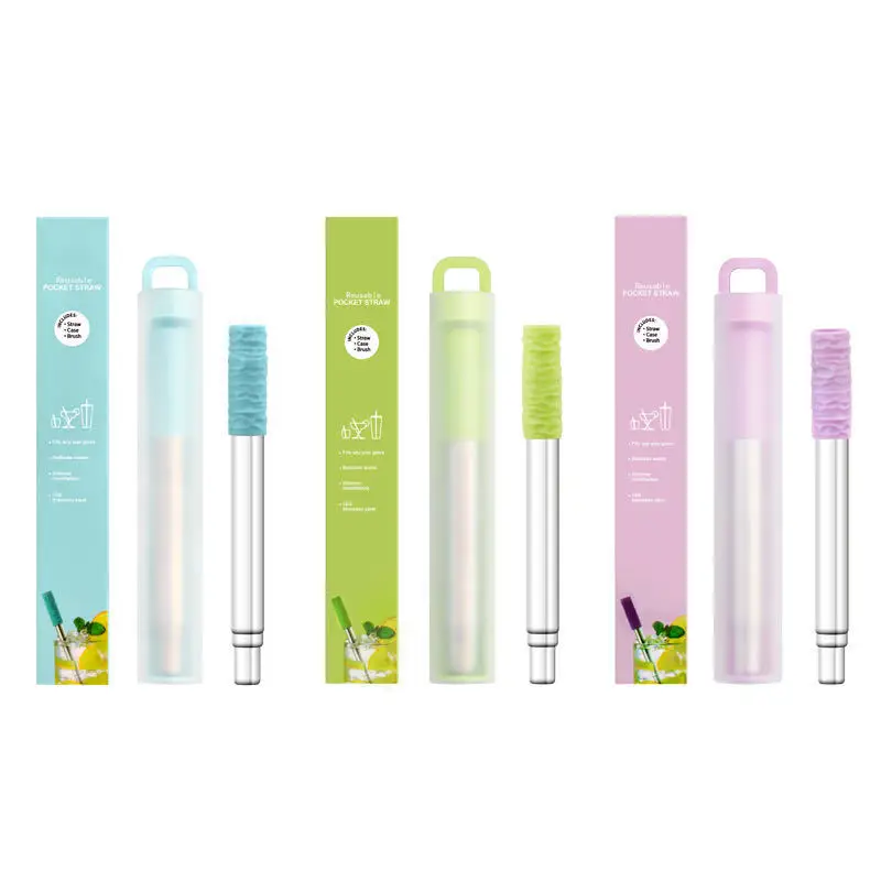 

Portable 304 Stainless Steel Telescopic Straw Creative Telescopic Straw Set Folding Straw Color Box with Cleaning Brush