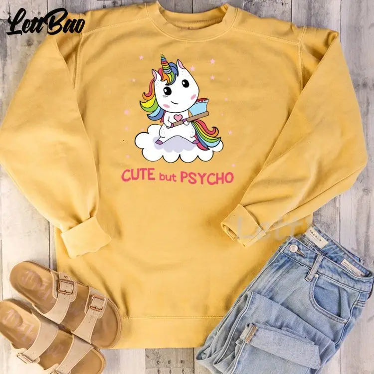 

Cute But Paycho Unicorn Kawaii Sweatshirt Crew Neck Casual Aesthetic Sweatshirt Women's Long Sleeve Autumn Comfortable Top