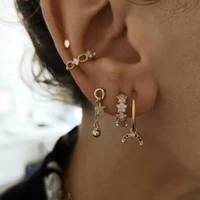 fine luxury star crystal hoop earrings for women trendy golden silver color piercing earring stainless steel jewelry gift female