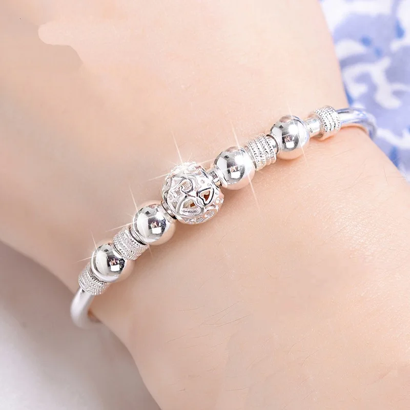 

Lucky Beads Charm Bracelets for Women Delicate Silver Color Bangles Girls Fashion Jewelry Gifts Bring Health Good Luck