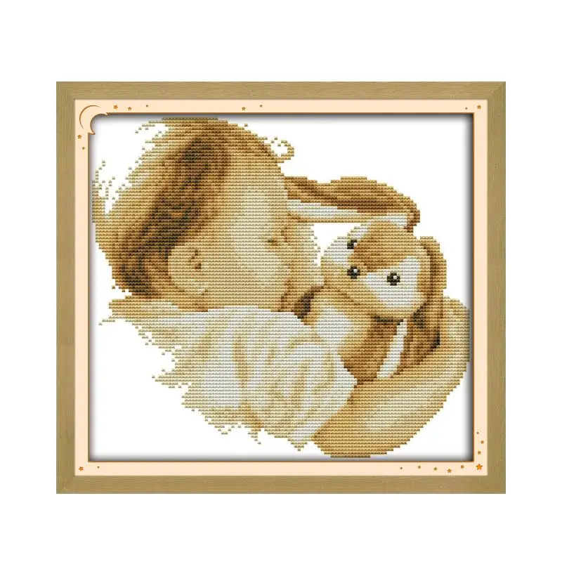 

Baby and his doll cross stitch kit 14ct 11ct count printed canvas cotton floss thread embroidery DIY handmade needlework plus