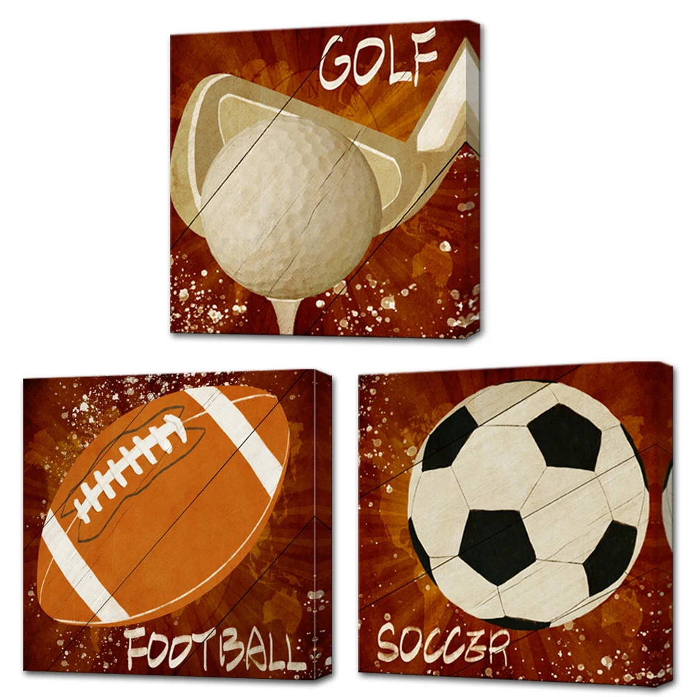 

3 Panels Canvas Wall Art Painting Soccer Golf and Football Print Home Decor Poster Modern Style Living Room Decoration Pictures