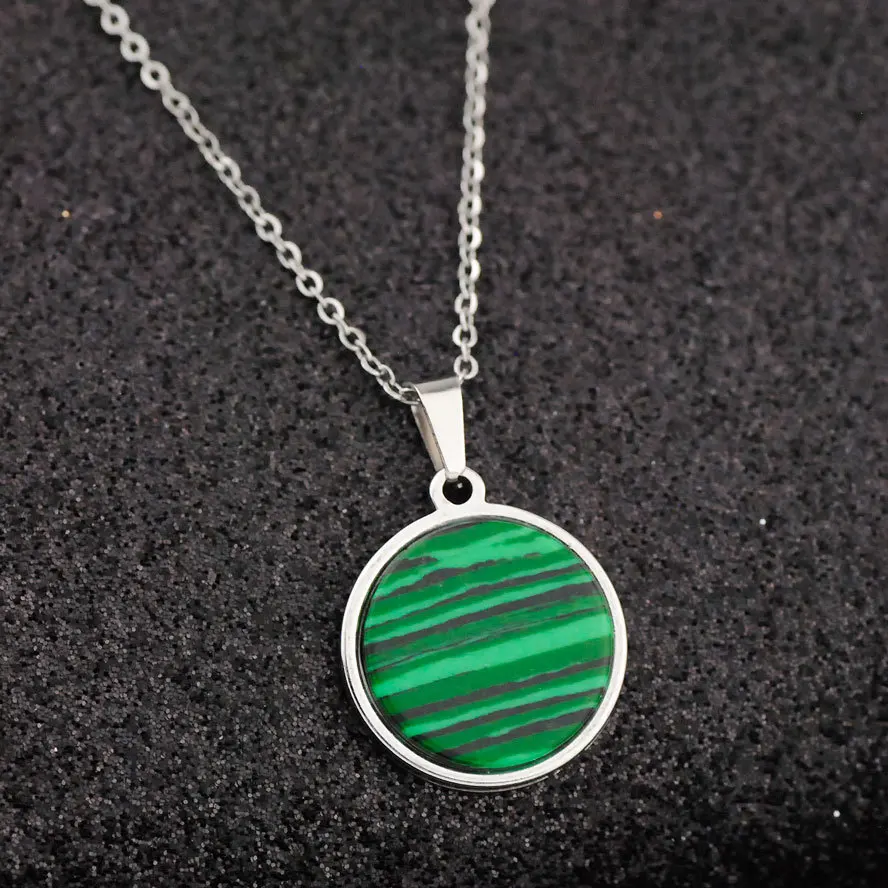 

Stainless Steel Small Pendant Necklace for Women Short Chain Round Turquoise Necklace Stone Pendant Charm Choker Jewelry Gifts