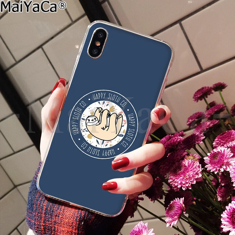 MaiYaCa Caffeinated животное Ленивец Крышка Прозрачный мягкий чехол для телефона для iPhone 6S 6plus 7plus 8 8Plus X Xs MAX 5 5S XR