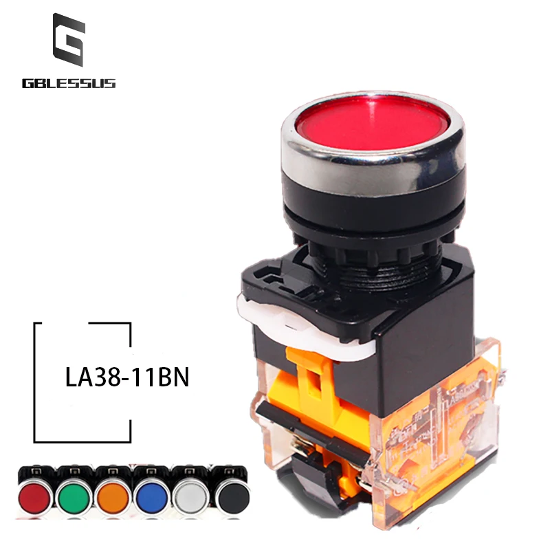 

Button Switch Self-reset LA38-11BN Start Stop Jog Control NO /NC Copper Contacts 22MM Six Colors With Base