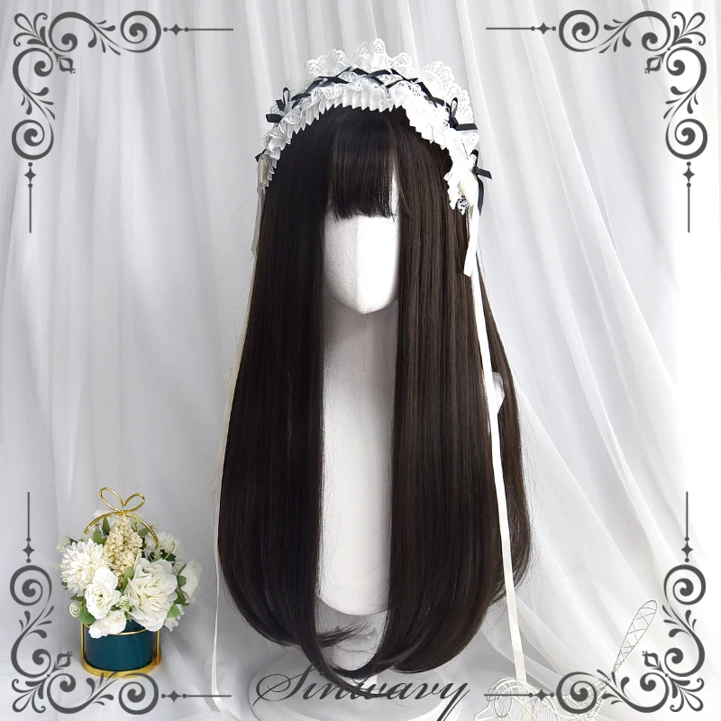 

Натуральный черный мягкий парик в старинном стиле для девушек, все используют сломанные челки, черные длинные прямые волосы Lo