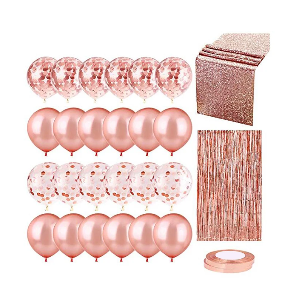 

52pcs Rose Gold Latex Balloon Sequins Tablecloth Rain Curtain Balloon Ribbon Set for Wedding Baby Shower Birthday Party