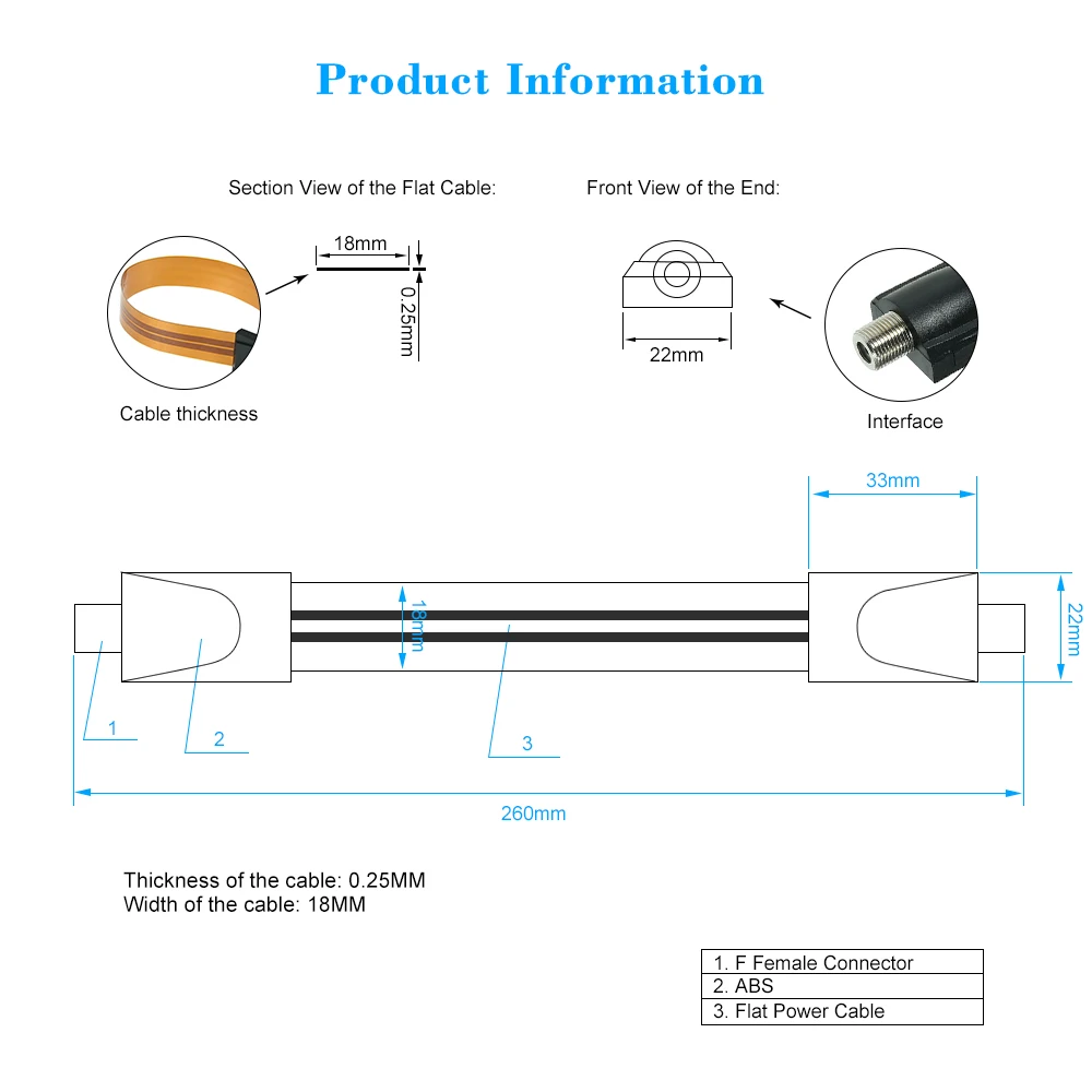 Невероятно тонкий плоский силовой кабель гнездовой разъем F подходит для окон