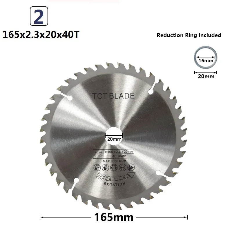 165x2.3x20x40T XCAN 1 шт. 165 мм 24/40/48/60T карбида древесины пилы для мульти-функция Мощность инструмент TCT циркулярная дисковая пила режущий диск для дерева - Цвет: 165x2.3x20x40T