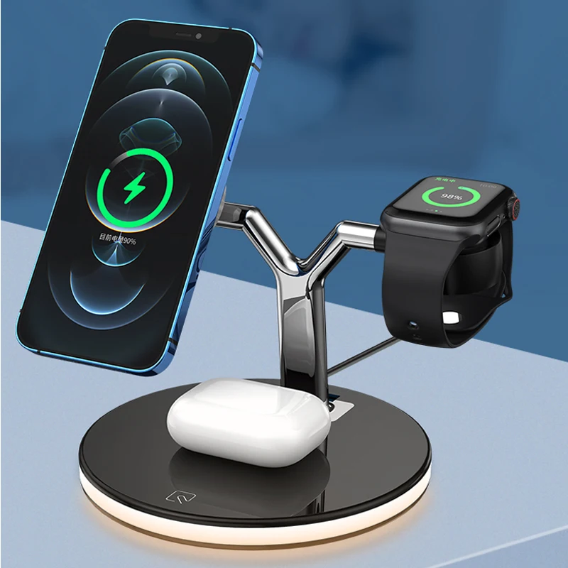

Магнитное Беспроводное зарядное устройство 3 в 1, 15 Вт, быстрая зарядная станция для Magsafe IPhone 12 Pro Max, зарядные устройства для Apple Watch Airpods Pro