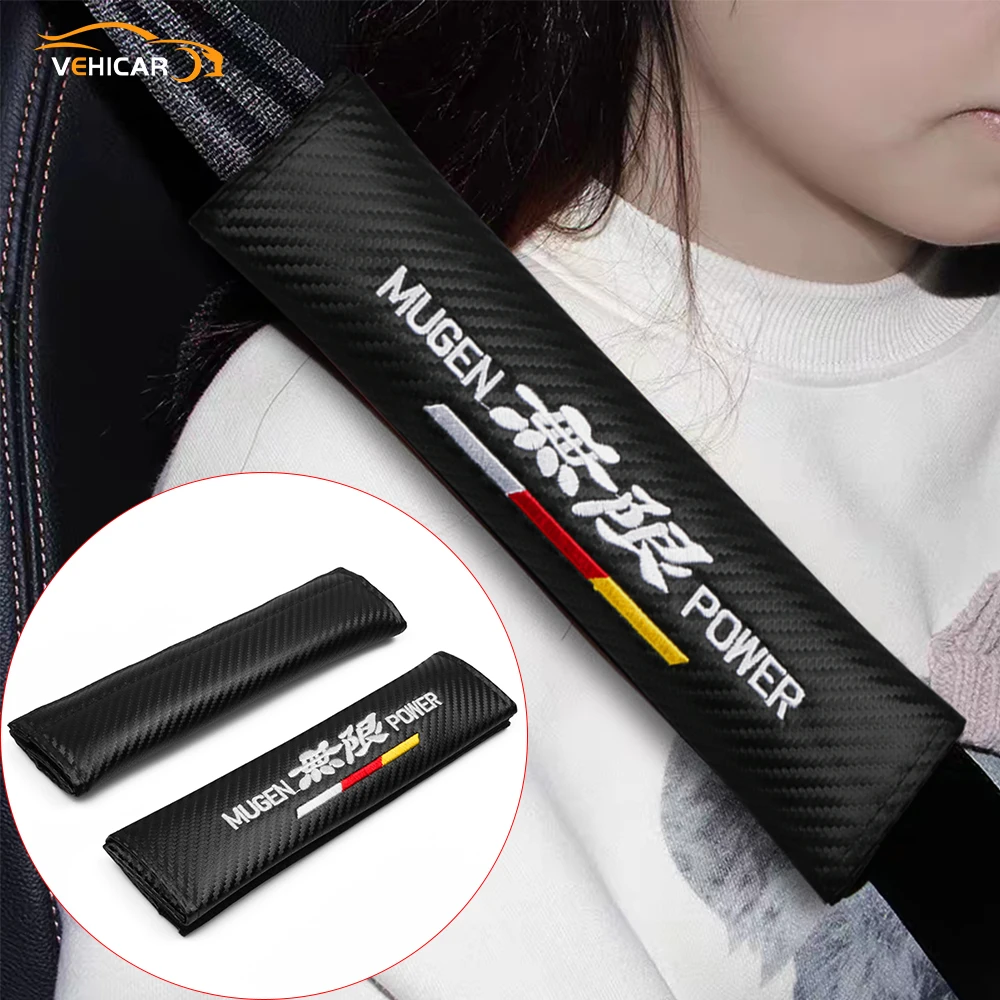 

VEHI Накладка для ремня безопасности автомобиля s 2 шт., углеродное волокно, для MUGENPOWER, сделай сам, украшение автомобиля, автомобильные аксессу...