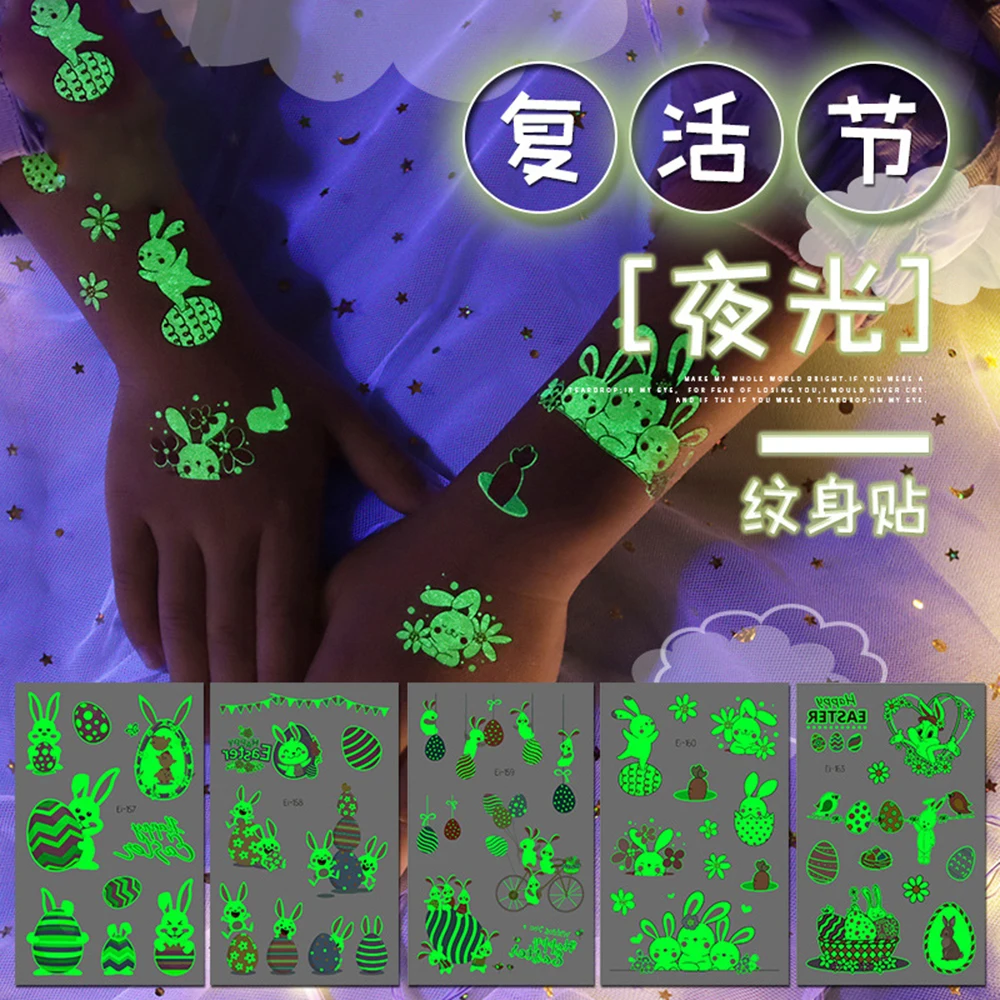 

Luminous Easter Day Kids Tattoo Stickers Cartoon Fun Stickers Temporary Tattoo on Face Arm Leg for Child Art Decoration