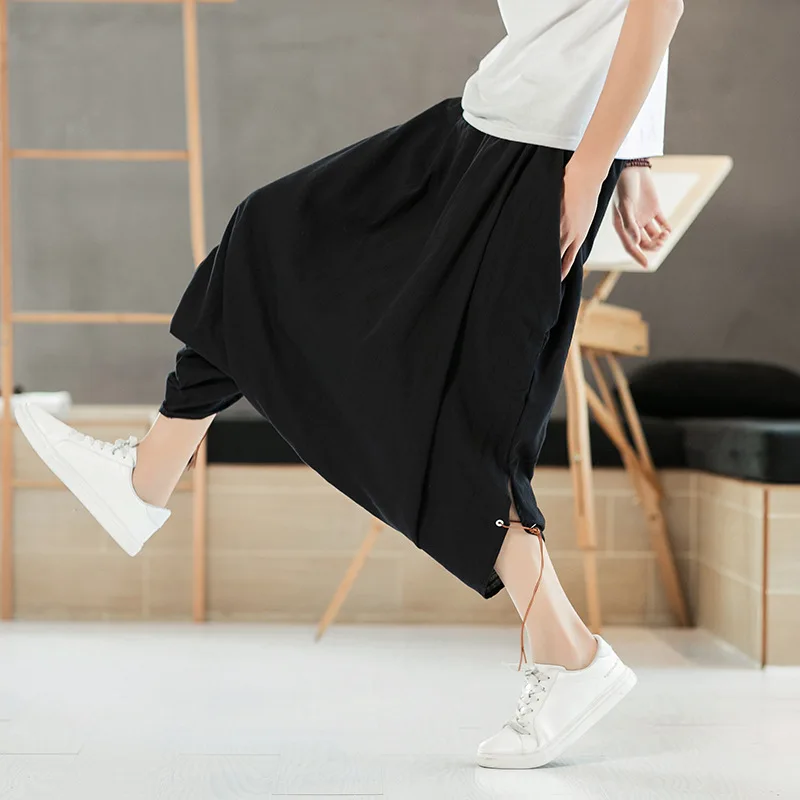 

Men Sweatpants Linen Hippie Nepal Loose Wide Leg Harem Crotch Pant Baggy male Running Jogger Fitness Casual yoga Pant Activewear