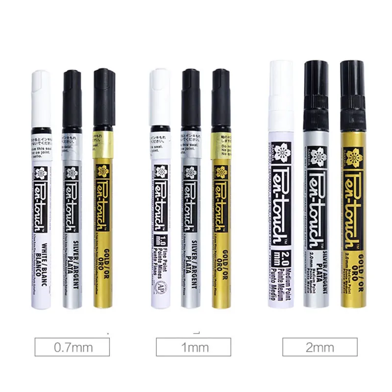 Metallic Markers Opaque Oil Paint Pens 0.7 mm 1.0 mm 2.0 mm White Gold Silver