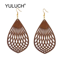 yuluch 2019 ethnic african beige hollow wooden big long pendant earrings fashion jewelry light bulb pattern long dangle earrings