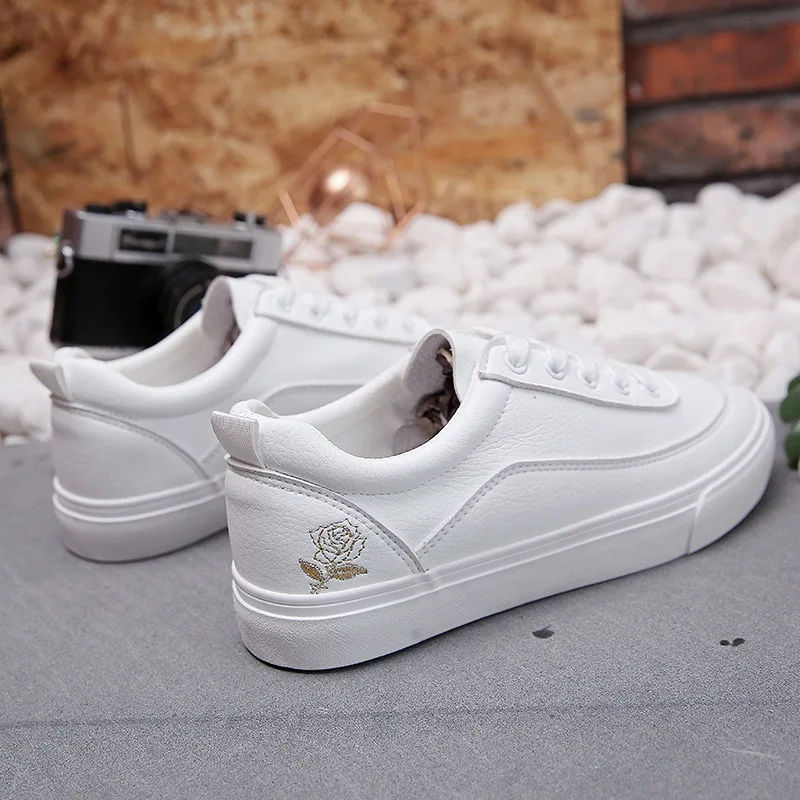 

Women Sneakers Fashion Breathble Vulcanized Shoes Pu Leather Casual Shoes Lace Up White Tenis Feminino Zapatos De Mujer