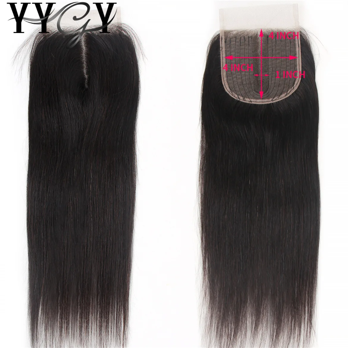 

Swiss Lace Closure 4*4 100% Middle Part Brazilian Straight Remy Human Hair Closure 150% Density Natural Black YYGY
